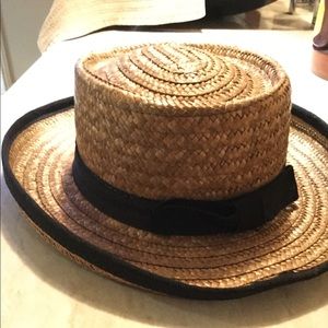 Morgan Taylor straw hat with black ribbon trim